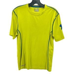 Under Armour Mens Fitted Athletic Shirt Short Sleeve Top Gym Medium Neon Green